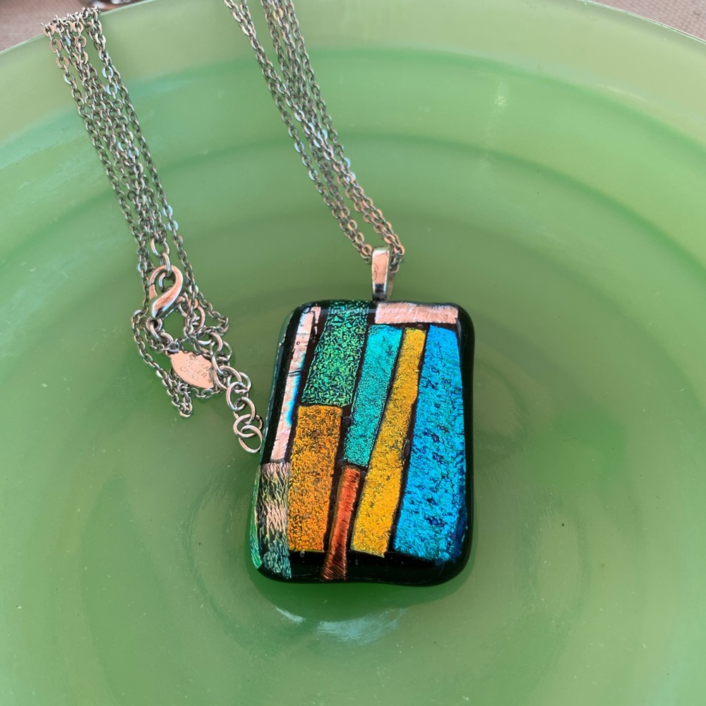 Dichroic glass pendant and Nolan Miller chain